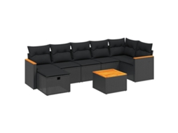 Conjunto de 8 Sofás de Jardim com Almofadões Vime Pe Preto MAISON EXCLUSIVE (N/A)