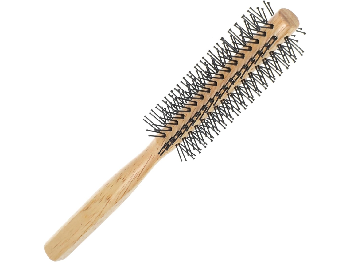 Mini Escova De Modelagem Redonda Madeira, Com Cerdas De Nylon, Compacta Para Cabelos Grossos, Ideal Para Uso Doméstico