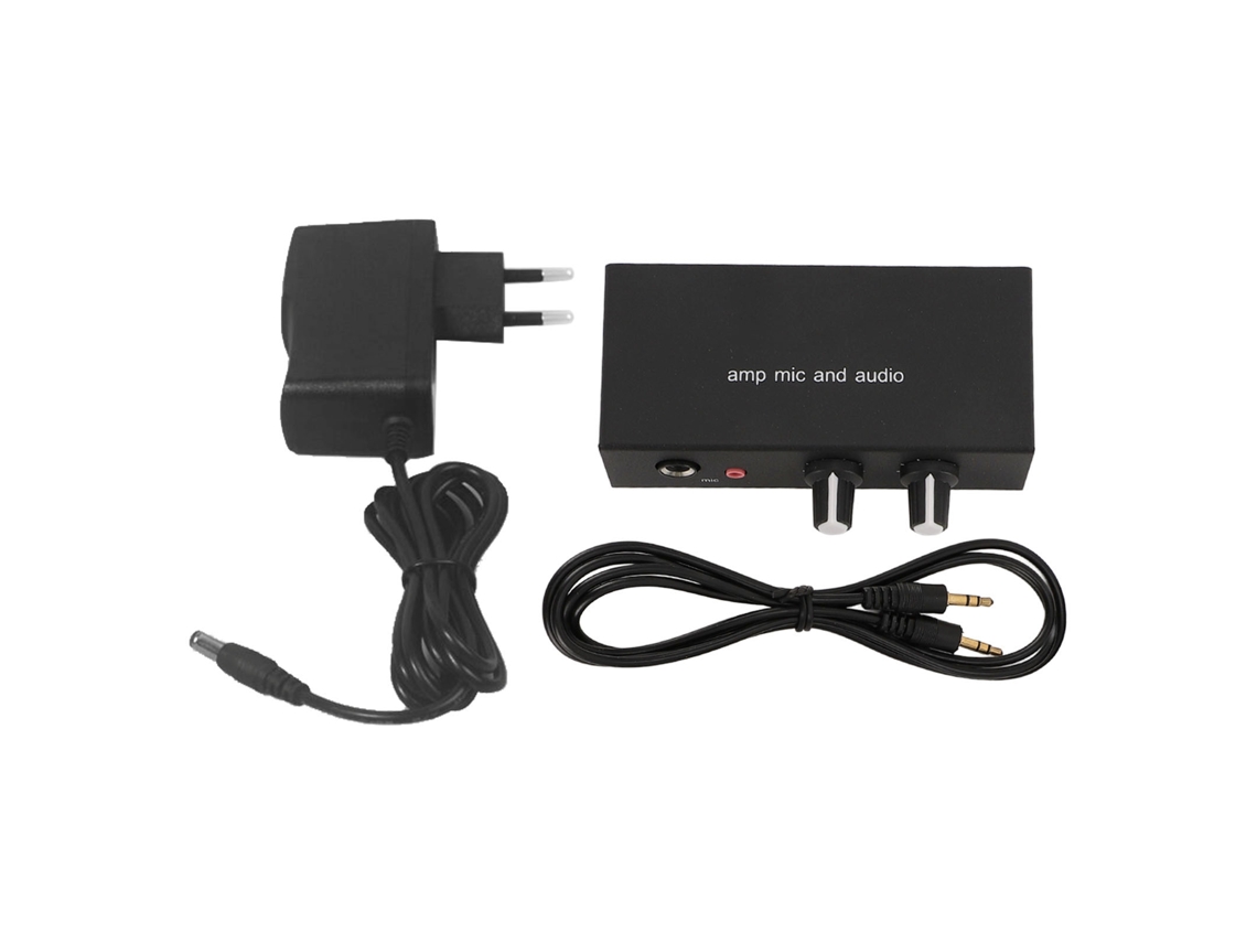 Mixer de áudio com microfone, pré-amplificador estéreo, 3 portas de saída