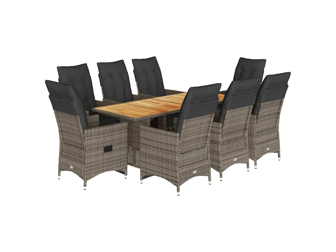 Maison Exclusive - 9 Pcs Conjunto Bistrô De Jardim C/ Almofadões Vime Pe Cinzento