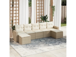 Vidaxl 7 Pcs Conjunto De Sofás P/ Jardim Com Almofadões Vime Pe Bege