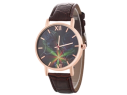Reloj De Cuarzo Con Correa De Cuero Pu Fashion Dial Redondo Para Pareja Color Café