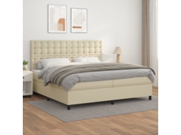 Vidaxl Cama Com Molas/colchão 200x200 Cm Couro Artificial Cor Creme