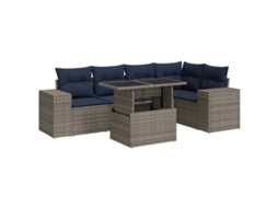 Conjunto de 6 sofás de jardim com almofadões Vime Pe/Acácia Castanho MAISON EXCLUSIVE (6 peças)