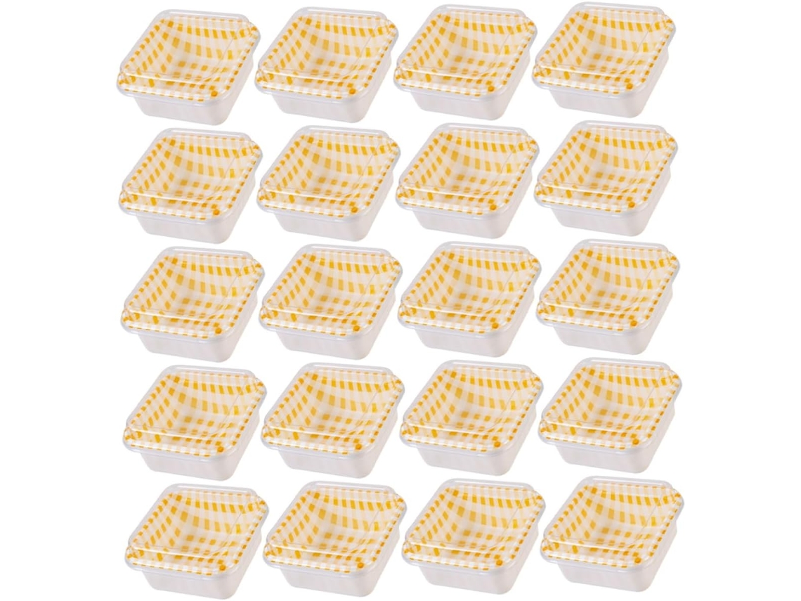 Caixas Para Tiramisu, De Papelão Com Tampa, Estampa Xadrez Japonesa, Laranja, Pacote Com 50-unidades, Recipientes