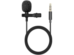 Microfone Lavalier para celular e PC, com microfone de capacitância omnidirecional, cabo de 1.5m, preto