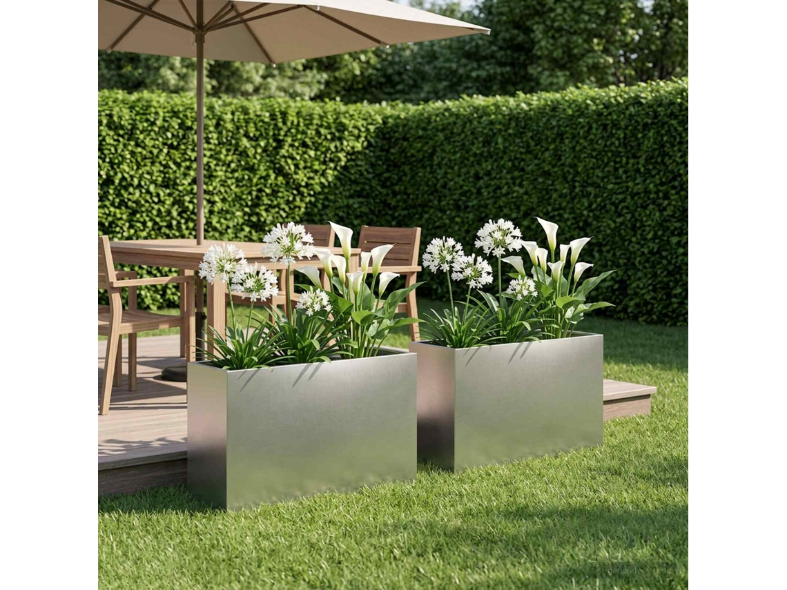 Vidaxl Vaso De Jardim 2 Unid. Prateado 80 X 40 X 50 Cm Aço Inoxidável