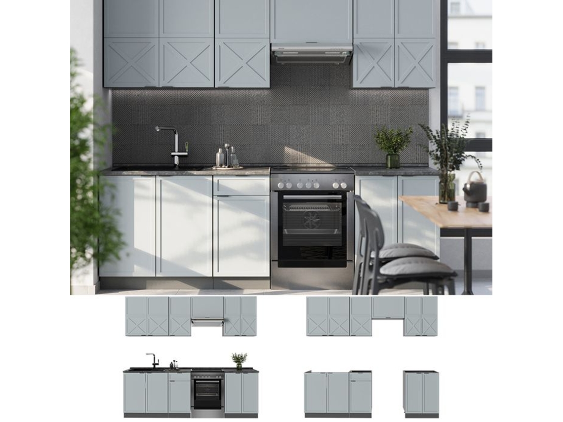 Fama De Cozinha, 240cm Sem Pt, Azul Claro Cinza/antracite, Antracite, Vicco