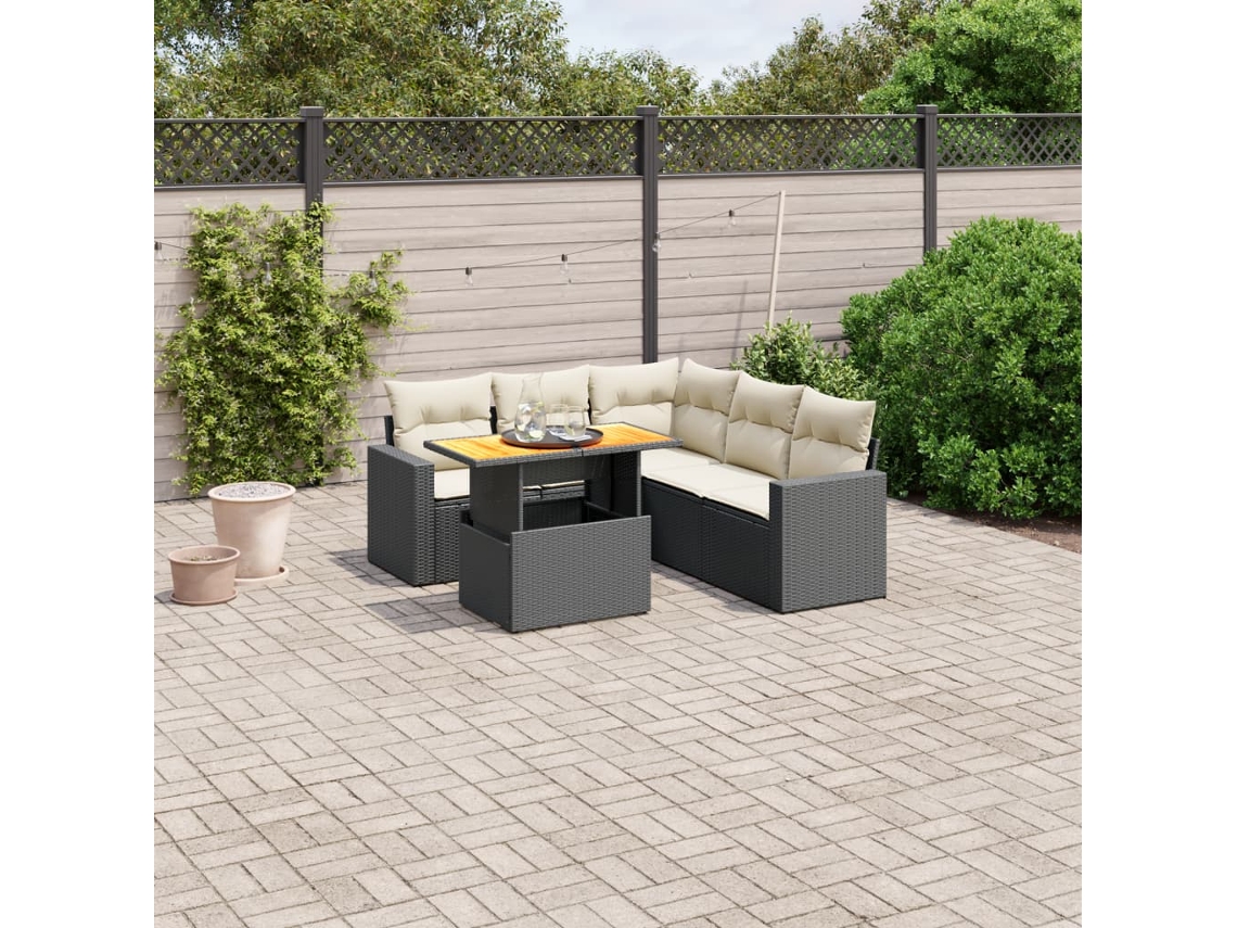 Vidaxl 6 Pcs Conjunto Sofás De Jardim C/ Almofadões Vime Pe Preto