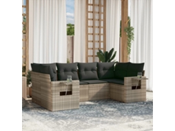 Vidaxl 6 Pcs Conj. Sofás Jardim Com Almofadões Vime Pe Cinzento-claro