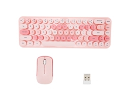 Aetheria combo Teclado e Mouse Sem Fio 2.4ghz 68 Teclas Redondas 3 Dpi Cute Retro Rosa para Escritório Gamer
