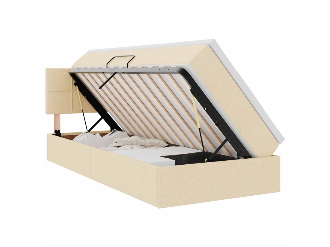 Cama com Arrumação e Led com Colchão Creme 90 X 190 Cm Tecido MAISON EXCLUSIVE