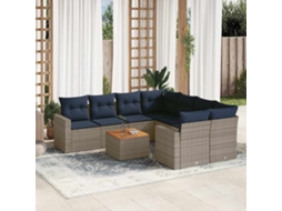 Vidaxl 9 Pcs Conjunto Sofás P/ Jardim C/ Almofadões Vime Pe Cinzento