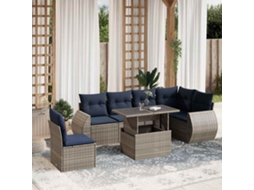 Vidaxl Conjunto De Sofá De Jardim Com 7 Peças E Almofadas Em Rattan Sintético Cinza