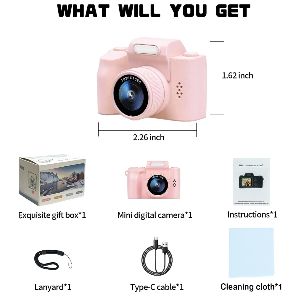 (a Versão Rosa Utiliza Um Cartão De 64 Gb) Mini Câmera De Chaveiro 1080p Com Tela Hd De 1,3 Polegadas.