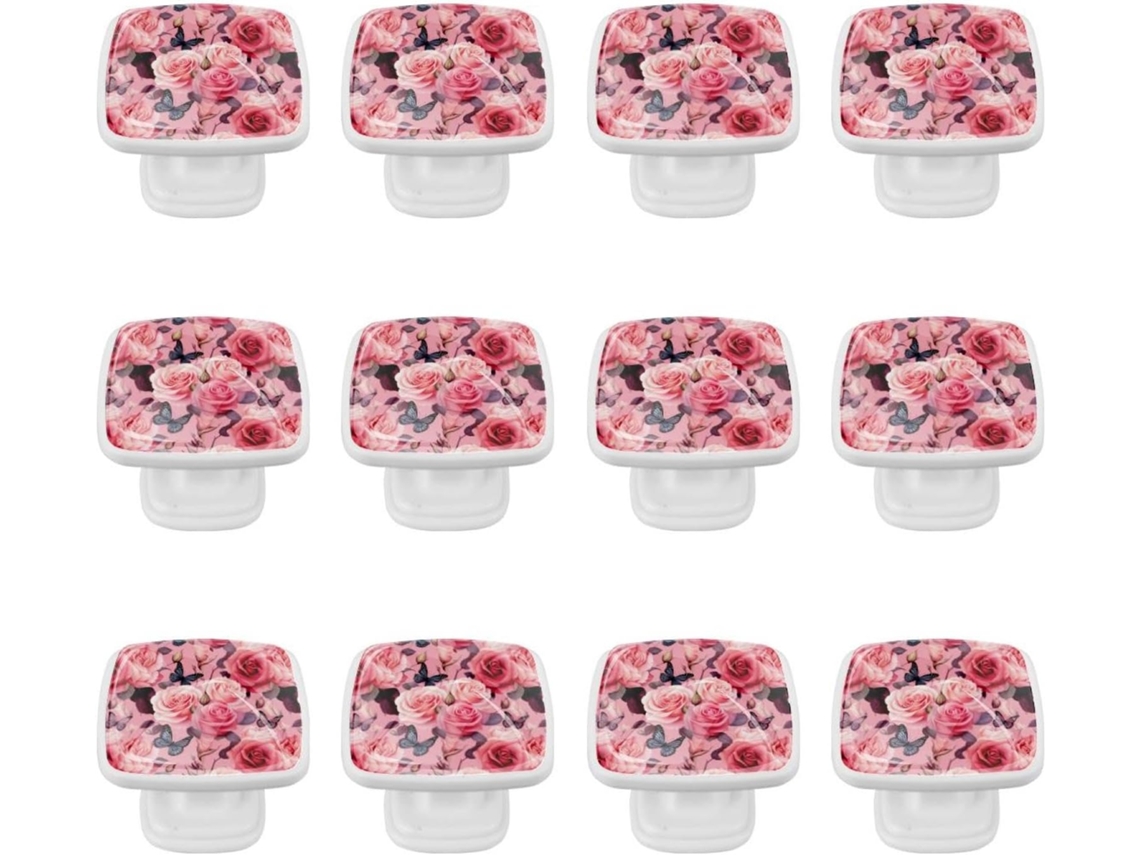 Puxadores E Botões Quadrados Para Gavetas Armários, Conjunto De 12 Peças, Com Estampa De Borboleta, Flor E Rosa, Ideais