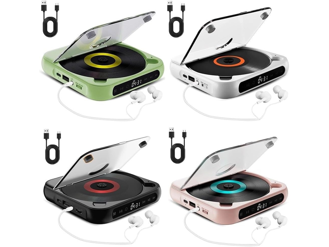 Leitor Cd Portátil Compacto Com Áudio Sem Fio, Bateria Recarregável Integrada, Conectividade Com E Para Uso