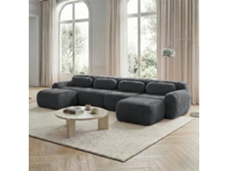 Sofá Modular U de 4 Lugares MOBRIO Sem Montagem, Combinável, Felpa, Suporte Ergonómico Cinza