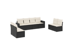 Maison Exclusive - 8 Pcs Conjunto Sofás De Jardim Com Almofadões Vime Pe Preto