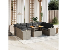 Vidaxl 10 Pcs Conjunto Sofás De Jardim C/ Almofadões Vime Pe Cinzento