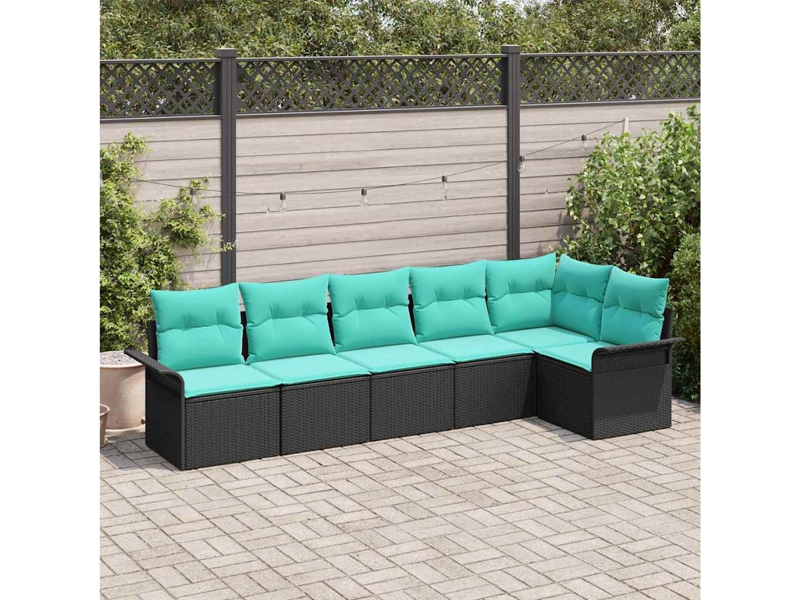 Vidaxl Conjunto De Sofá De Jardim 6 Unid. Preto Vime Pe