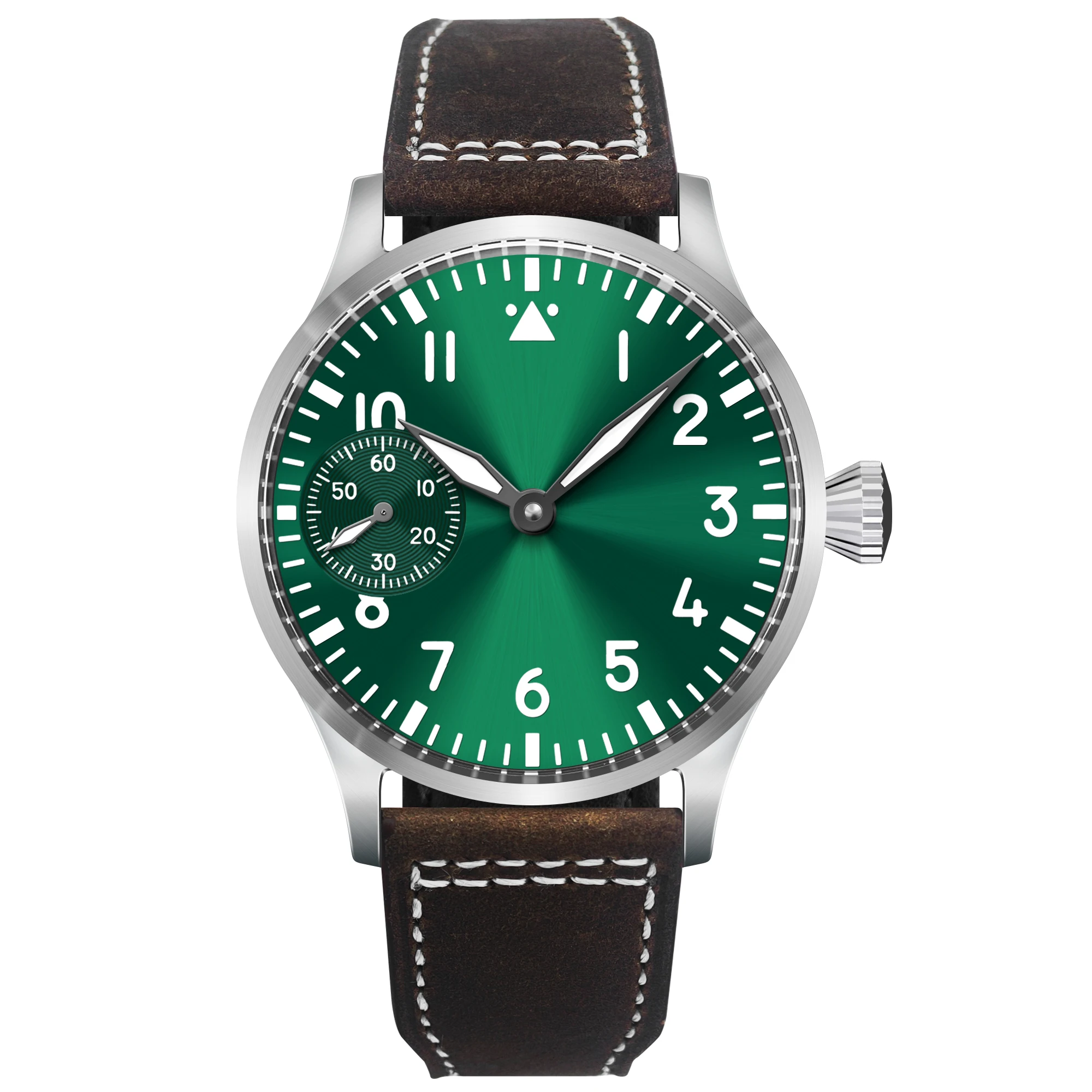 (verde) Relógio Masculino Mecânico Manual De 44 Mm, Pulseira De Couro Preta, Luminoso, À Prova D'água, Estilo Casual.