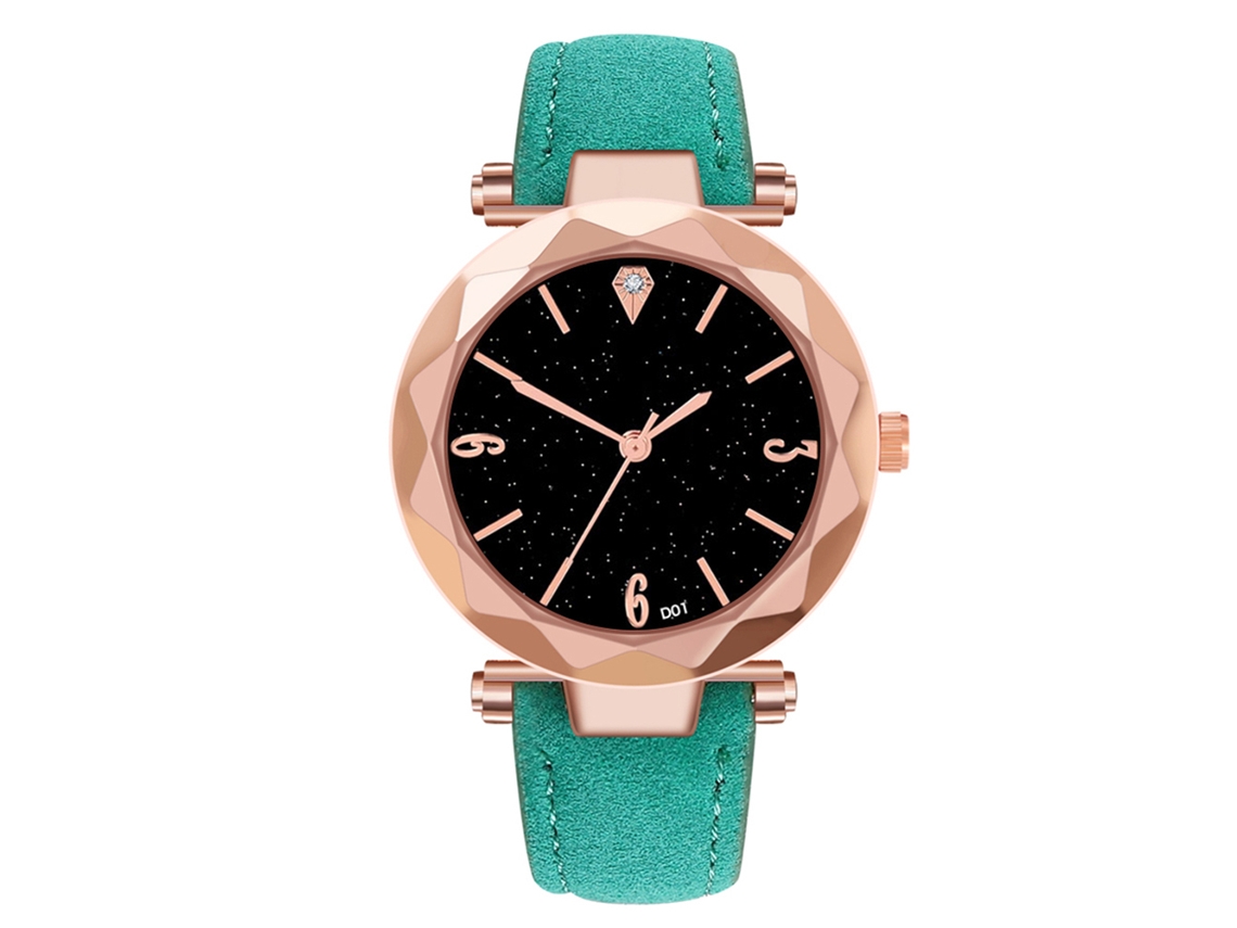 Relógio de Pulseira Feminino de Couro Pu Quartz de Mostrador Redondo Elegante Casual Verde