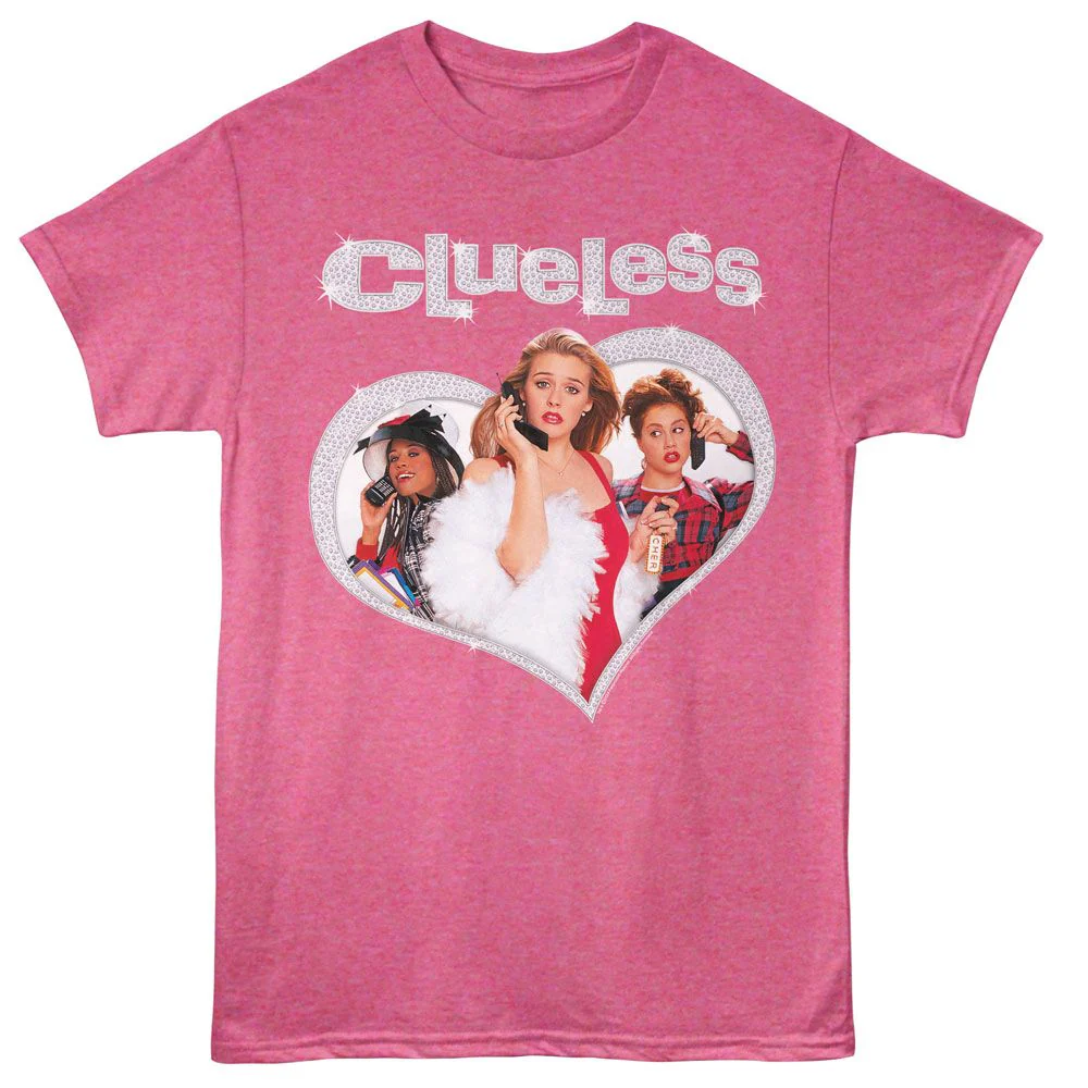 Unisex Adult T-shirt Rockinstone Clueless Diamond Heart Retro Pink Heather Sizexxxl