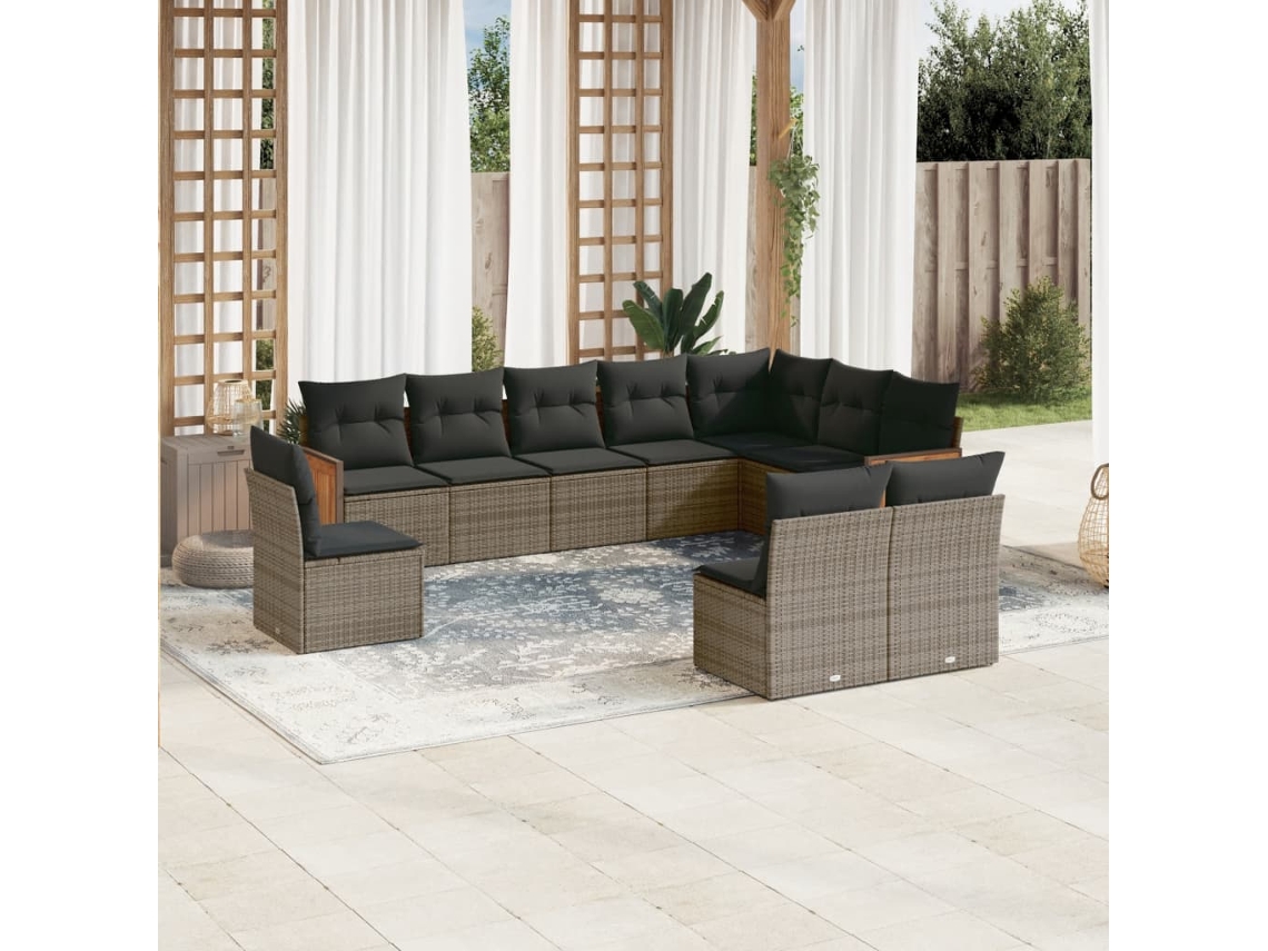 Jogo de Sofá Jardim 10 Peças C/ Almofadões Vime Pe Cinza Dkd Home Decor