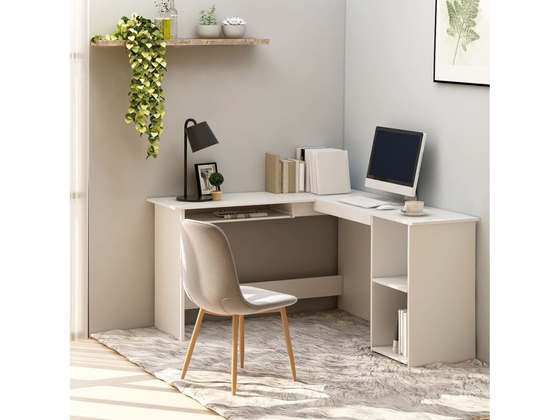Vidaxl Secretária De Canto Forma L 120x140x75 Cm Contraplacado Branco