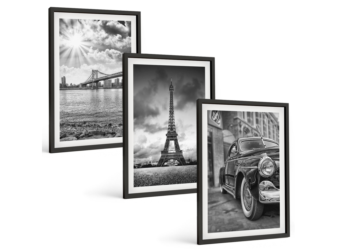 Quadros Decorativos Para Parede Vistas Da Cidade, Pontes, Torre Eiffel Moldura Preta Quadros Para O Escritório Espelharte (3 Piezas De 40x60 Cm)