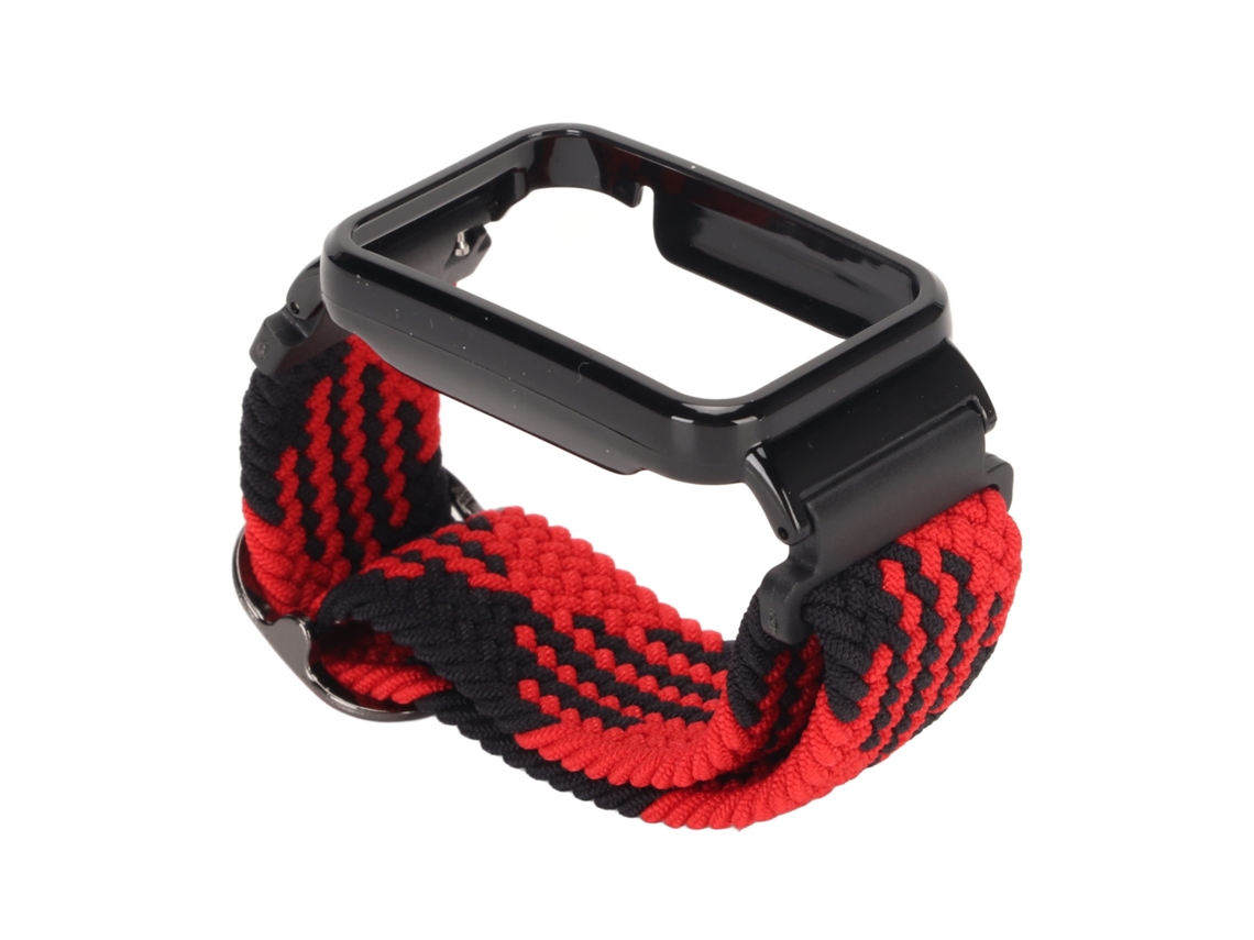Pulseira de Nylon Trançado com Capa Protetora para Mi Band 7 Pro Vermelho Preto e Preto