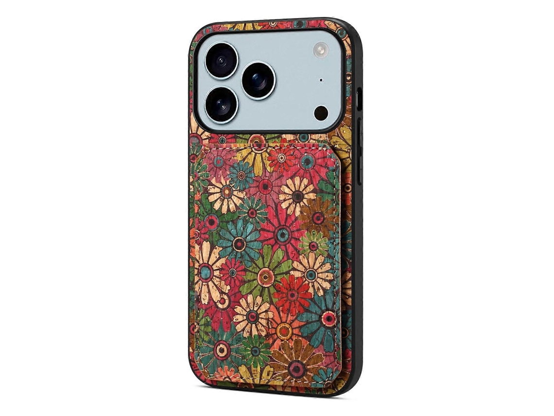 Capa De Couro Compatível Com Iphone 17 Pro Com Suporte Para Cartão E Estampa Floral
