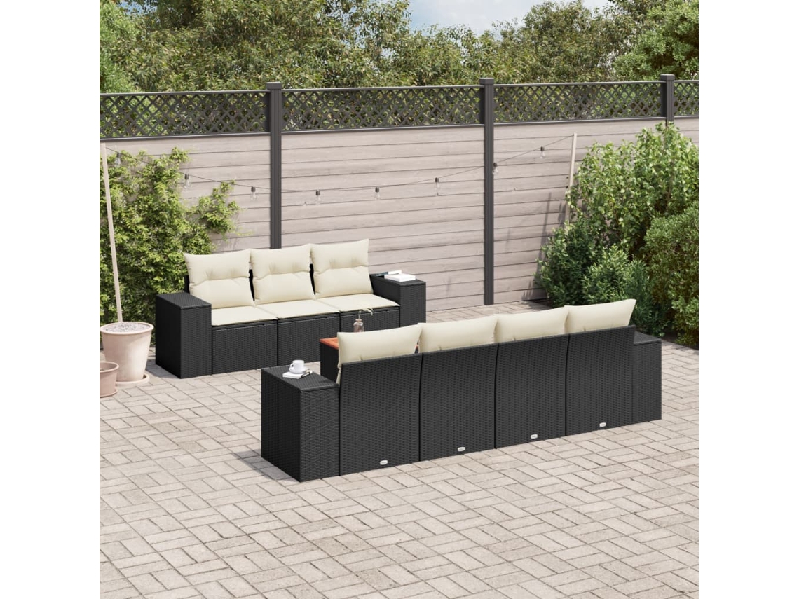 Conjunto de 8 Sofás de Jardim com Almofadas Vime Pe Preto Dkd Home Decor