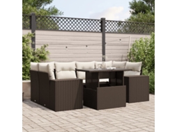 Vidaxl 7 Pcs Conjunto De Sofás Jardim C/ Almofadões Vime Pe Castanho