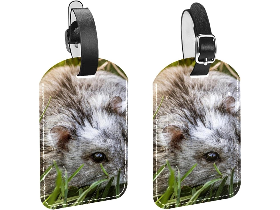 Conjunto De 2 Etiquetas Bagagem Em Imitação Couro Com Estampa Hamster Selvagem No Prado, Cinza