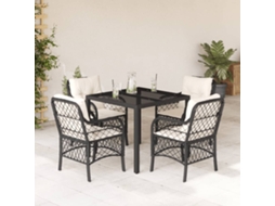 5 Pcs Conjunto De Jantar P/ Jardim C/ Almofadões Vime Pe Preto Dkd Home Decor