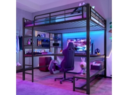 Lit Mezzanine VSOGA 140x200 Cm avec bureau, étagères, panneau perforé, usb, led, noir