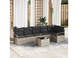 Vidaxl Conjunto De Sofás 7 Pcs Cinzento-claro Vime Pe