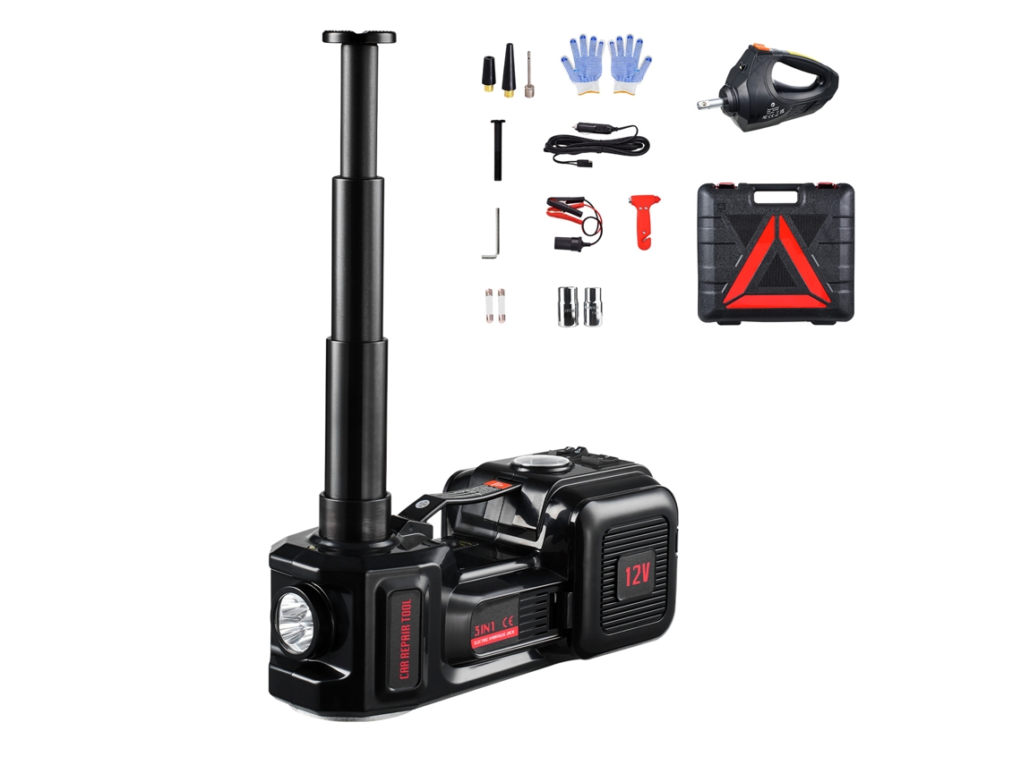 Macaco Elétrico Portátil para Automóvel, 5 Toneladas, de Tesoura com Inflador Incorporado, 12 V Chave Impacto Elétrica e Luz Led, Sedã, Suv, Caminhão