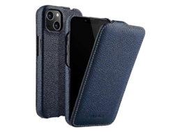 Capa de Couro Legítimo com Flip Vertical e Textura de Lichia para Iphone 14 Azul Escuro BRILVIBERA (couro Bovino + Revestimento de Policarbonato)