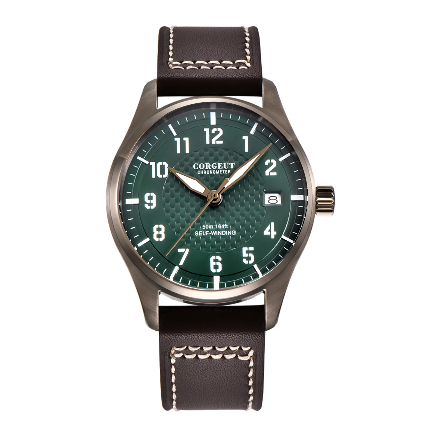 Relógio Masculino Automático Mecânico De Piloto (verde) De 40 Mm Com Pulseira De Couro Resistente À Água.