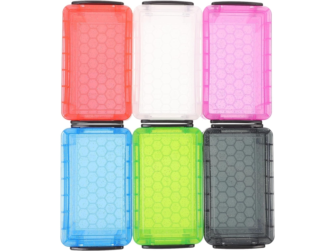 Conjunto De 6 Mini Caixas De Armazenamento Empilháveis De Plástico Transparente Com Tampas Coloridas.