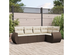 Vidaxl 5 Pcs Conjunto Sofás P/ Jardim C/ Almofadões Vime Pe Castanho