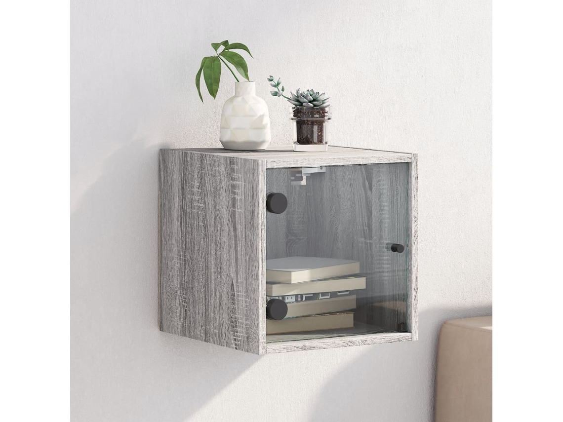 Vidaxl Mesa De Cabeceira C/ Porta De Vidro 35x37x35 Cm Cinzento Sonoma