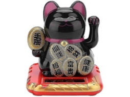 Gato Da Sorte Solar Com Braço Mexendo Maneki Neko Decoração De Boas-vindas Presente Para Carro E Casa Preto