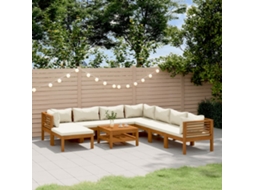 Vidaxl 9 Pcs Conjunto Lounge Jardim C/ Almofadões Creme Acácia Maciça