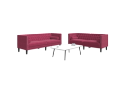 Vidaxl 2 Pcs Conj. Sofás Chesterfield Com Rolos Veludo Vermelho-tinto