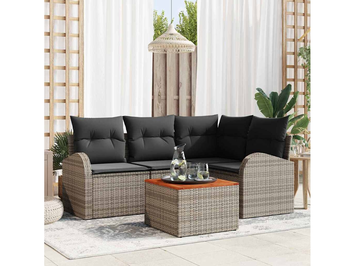 Vidaxl Conjunto De Sofá De Jardim 5 Unid. Cinzeto Vime Pe