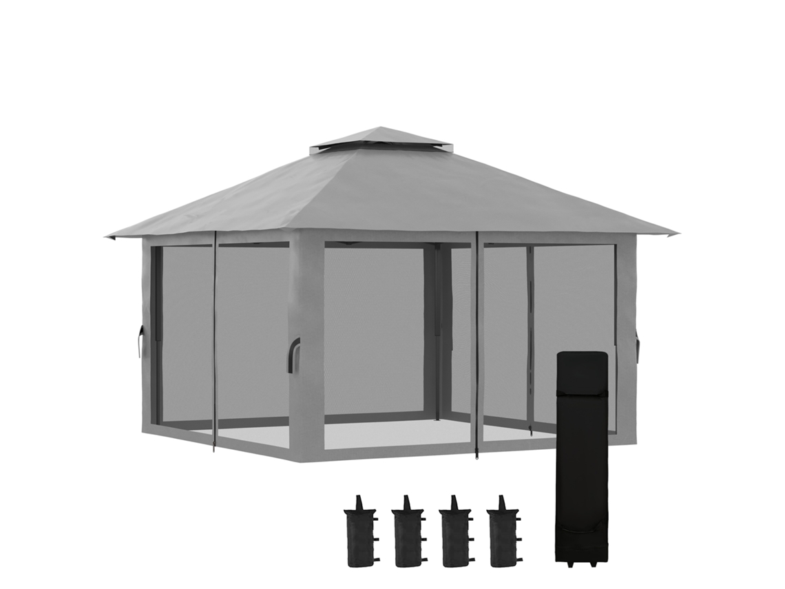 Tenda Dobrável Pop-up 3,92x3,92x2,83 M Com Altura Ajustável Proteção Uv50+ Rede Mosquiteira E Bolsa De Transporte Cinza